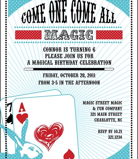 Vintage Magic Show Birthday Party Printable Invitation - Red Aqua